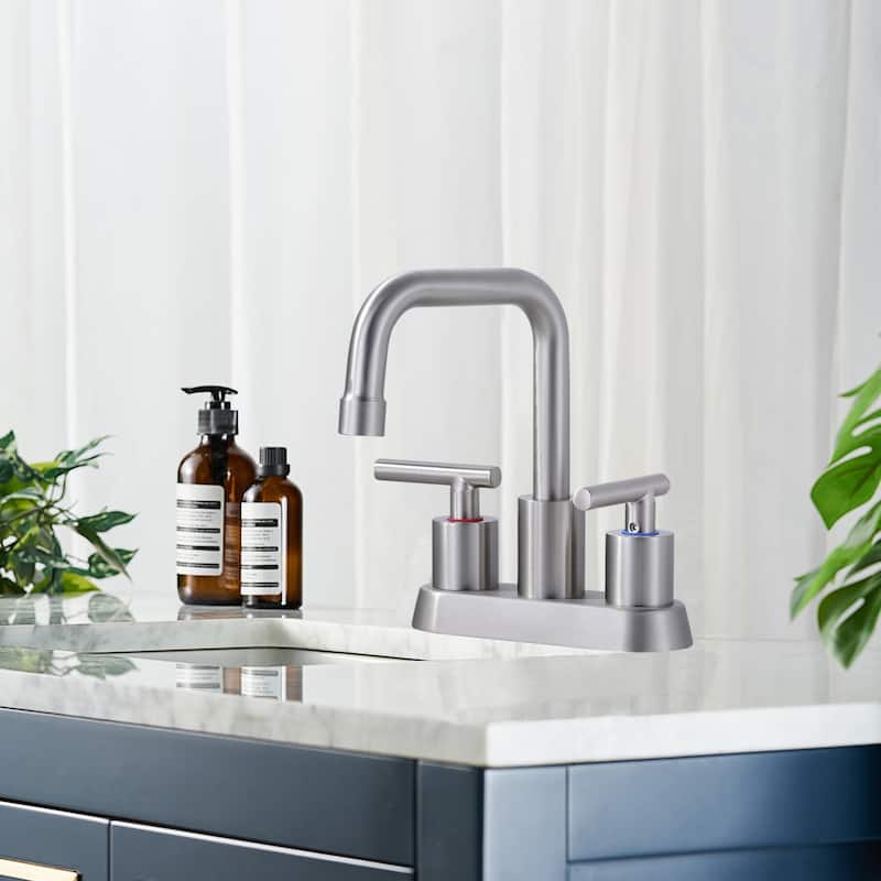 WOWOW 4 in. Centerset Double Handle Bathroom Faucet with Drain Kit