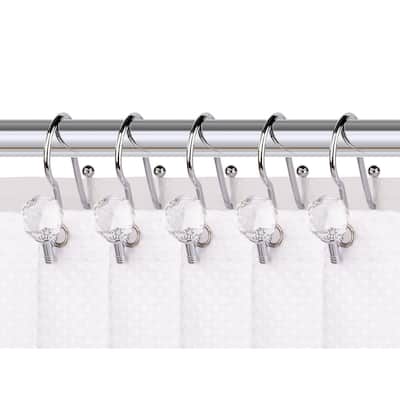 Utopia Alley Rustproof Zinc Double Shower Curtain Hooks for Bathroom, Crystal Design, Set of 12