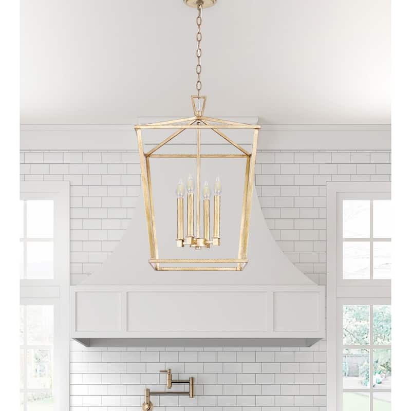25" Large Rustic Antiqued Gold Open Geometric Lantern