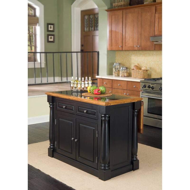 Monarch Black and Oak Kitchen Island - Stationary - Black - Granite
