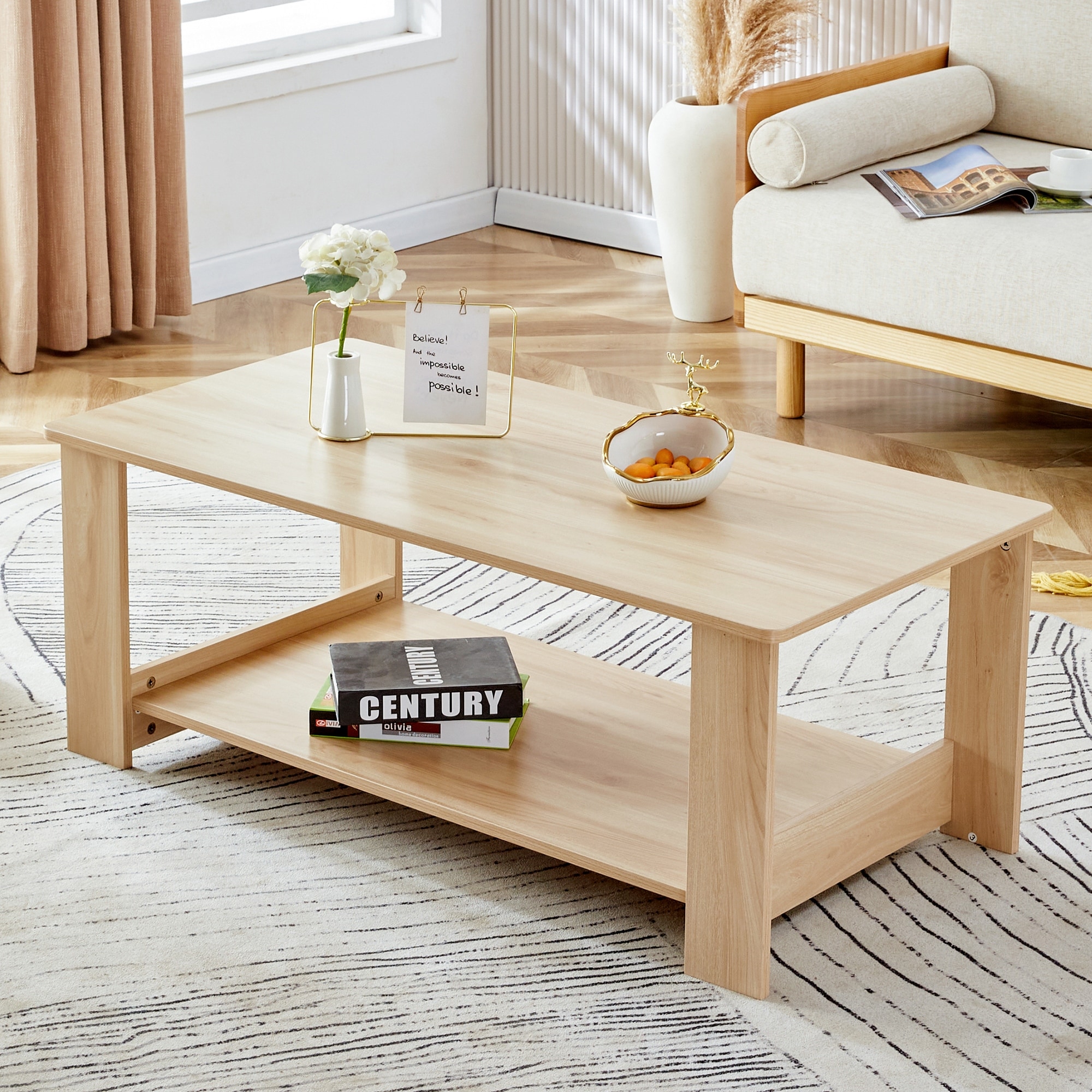 Modern Rectangular Coffee Table Tea Table With Double Layered 