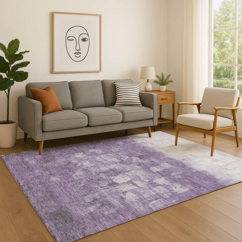 Premium Washable Super Soft Ombre Brushstrokes Mayfield Rug - Purple - 8' x 10'