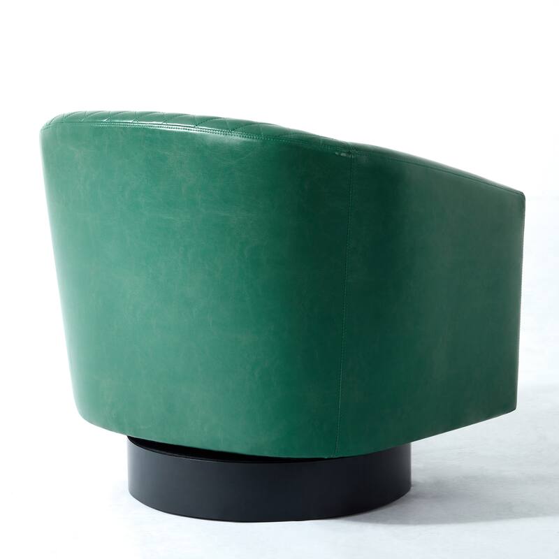 Tufted PU Vegan Leather Swivel Barrel Chair with Nailheads Trim