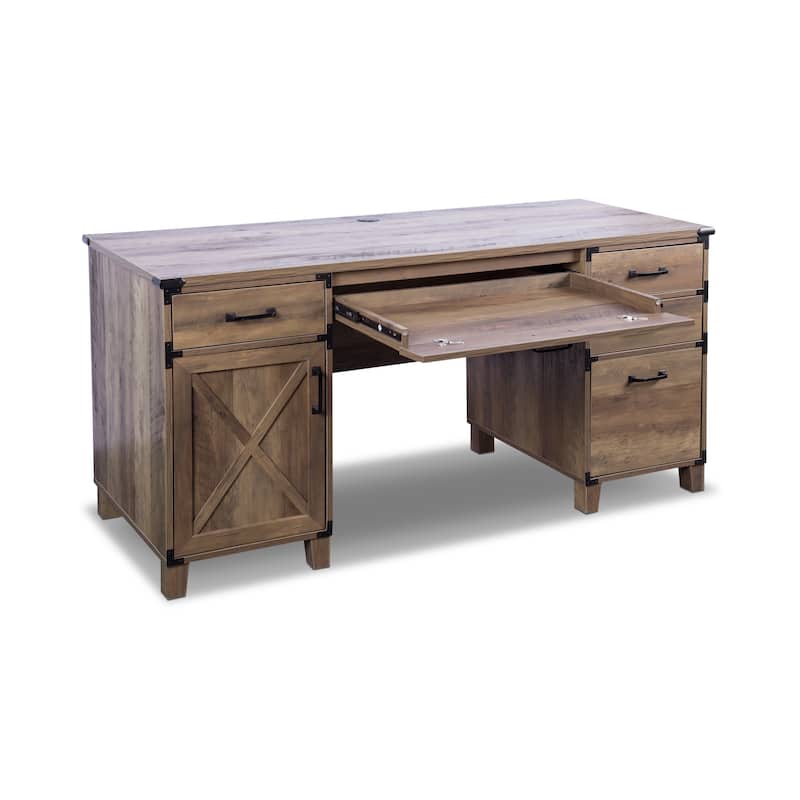Oxford 59" Rustic Oak Wooden Farmhouse Executive Desk