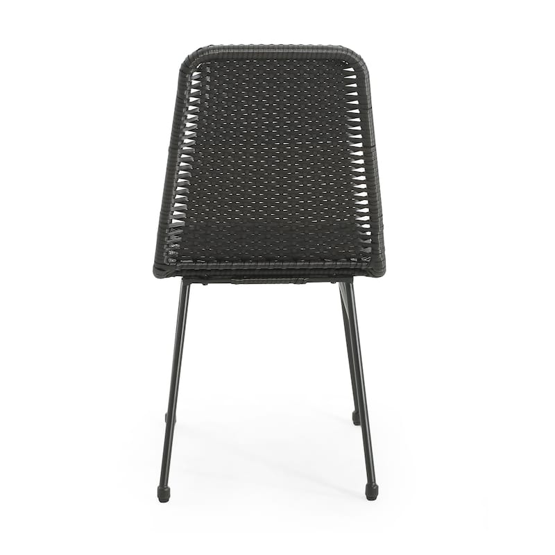 Roomfitters Sleek Outdoor Dining Chairs Set of 2, Black Wicker Patio Seating with Metal Frame, Dark Brown
