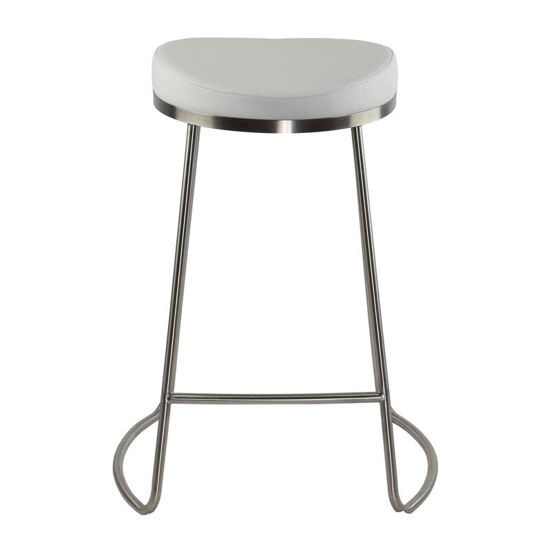 Cortesi Home Bianco Backless Counter Height Stools in Brushed Stainless Steel, Set of 2, White