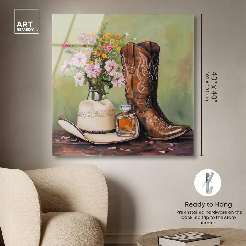 Spring Green Cowboy Necessities Acrylic by Art Remedy, Ready to Hang