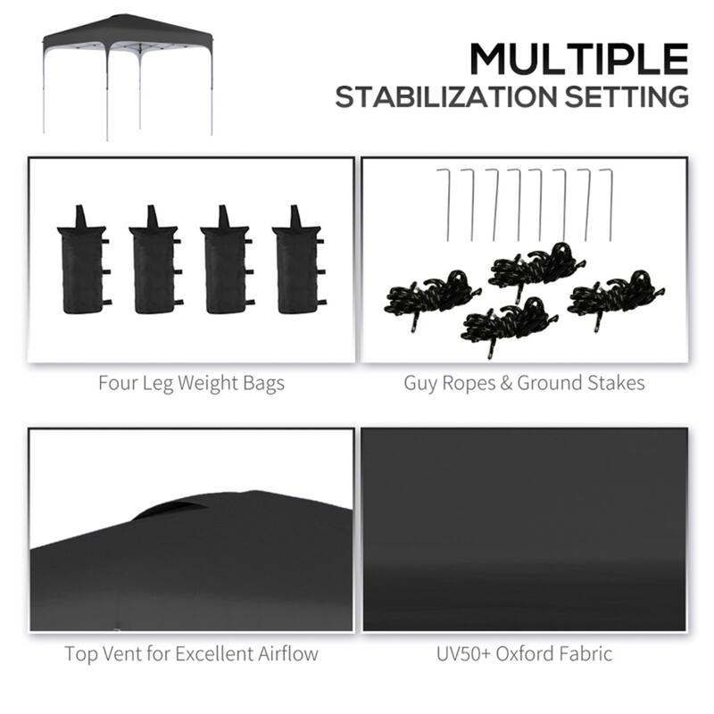 Outdoor Foldable Adjustable Height Gazebo Canopy Tent with Steel Frame and Sandbags Included Carry Bag