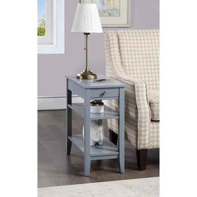 End Table with Smooth Drawer, Nickel Knob and Three Tier Storage Shelving, Transitional Side Table for Living Room or Office