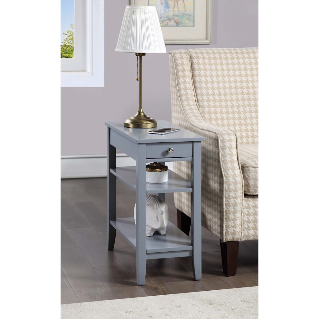 End Table with Smooth Drawer, Nickel Knob and Three Tier Storage Shelving, Transitional Side Table for Living Room or Office