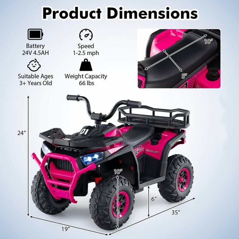 Costway 24V Kids Ride on Electric ATV Car Toy with Spring Suspension & - See Details