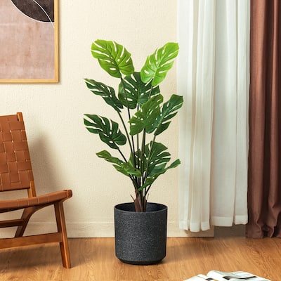 Glitzhome 3.5ft. Artificial Monstera Deliciosa Plant Palm Tree in Pot - 18.00"D X 41.00"H
