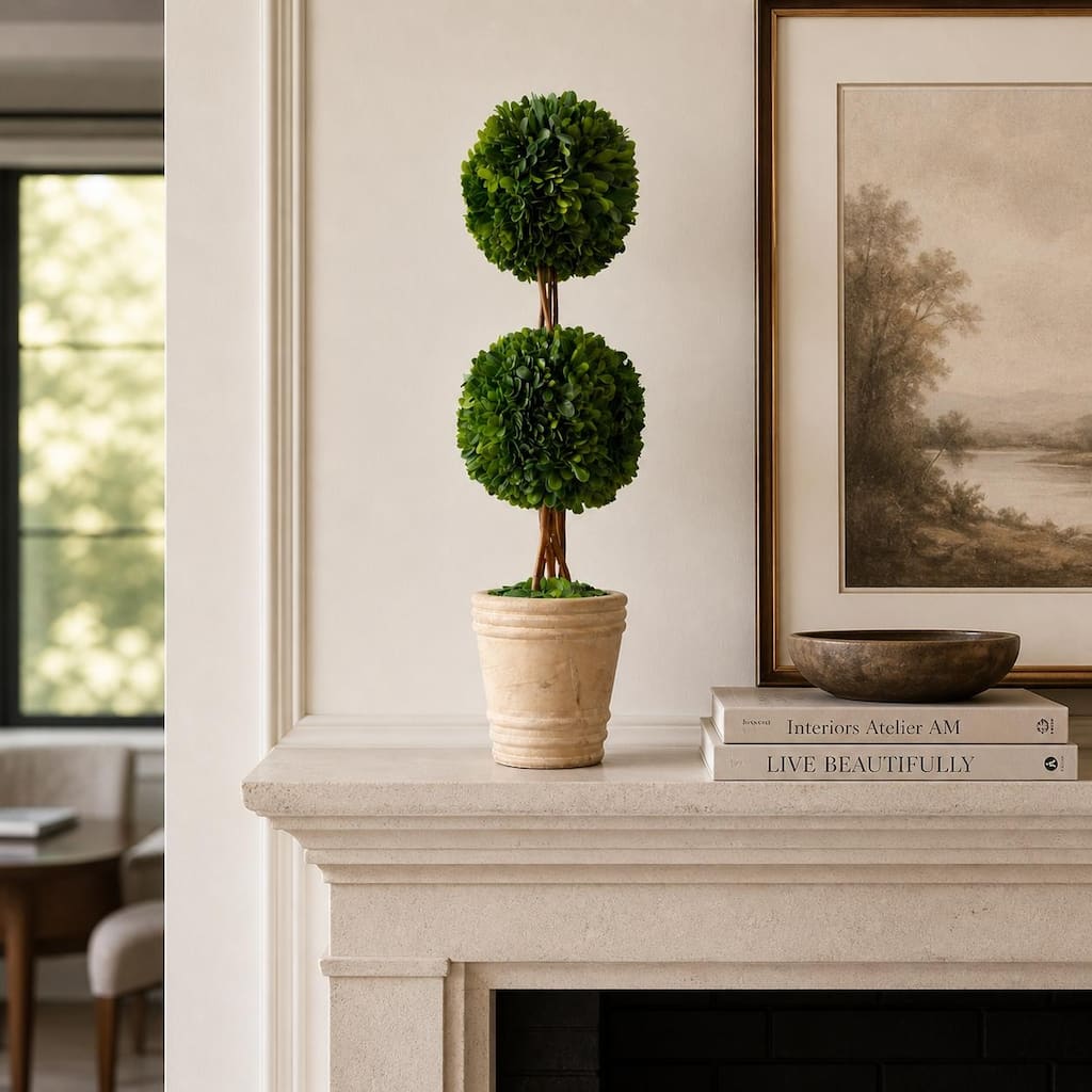 Evergreen 20" Handcrafted Preserved Boxwood Double Ball Topiary in Pot