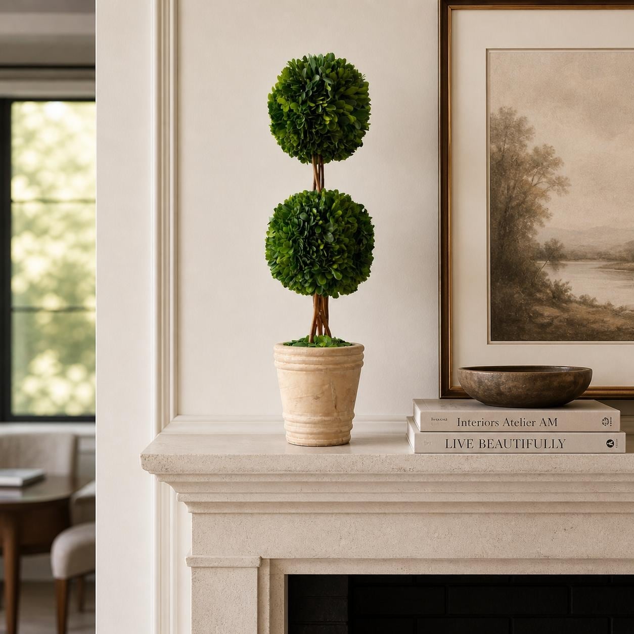 Evergreen 20" Handcrafted Preserved Boxwood Double Ball Topiary in Pot