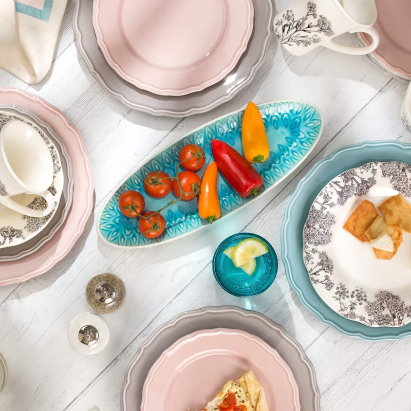 Euro Ceramica Peacock 13" Oval Crackle-Glazed Appetizer Platter - 13.63 in. x 4.81 in. x 1.38 in.