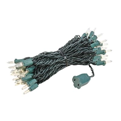 50 Light Christmas Mini Light Set, Green Wire, 25' Long