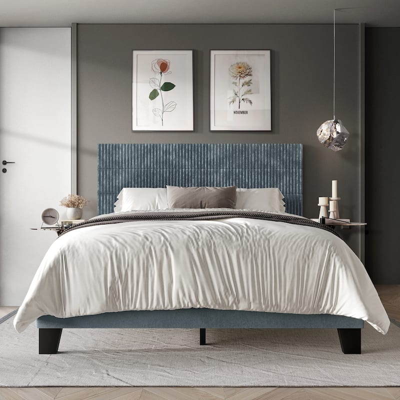 CraftPorch Corduroy Mid-Century Modern Velvet Platform Bed