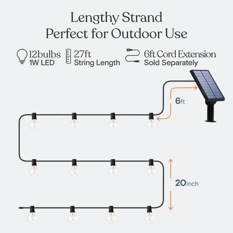 Brightech Ambience Pro 12-Light 27 ft. Outdoor Solar 1W 3000k LED G45 Globe Bulb String-Light
