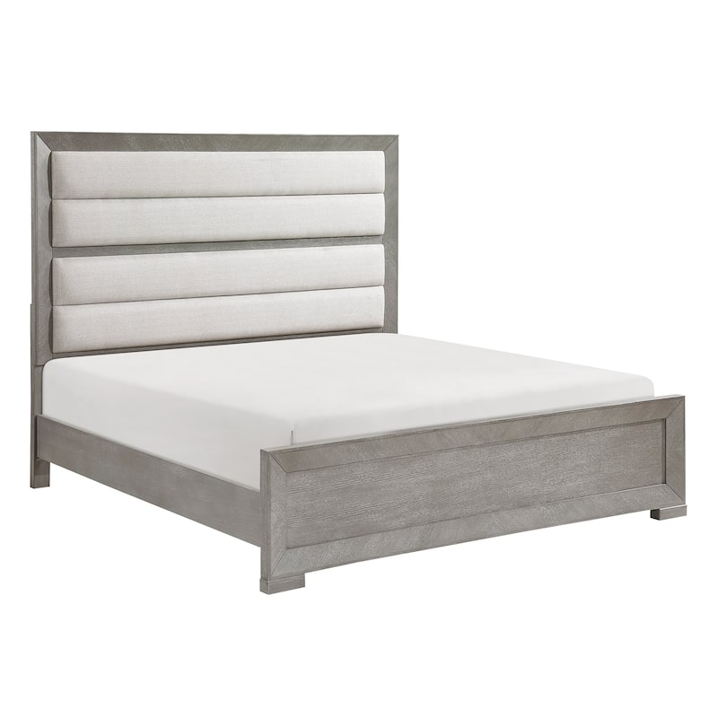 Contemporary Aesthetic Bedroom Furniture Set 6pcs Bed Dresser Mirror Nightstands Chest Gray