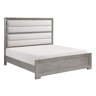 Upholstered Headboard Bed 1pc Gray Finsh