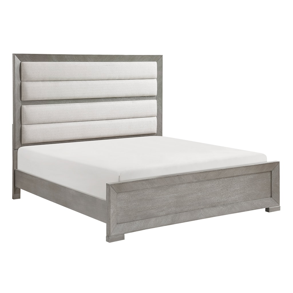 Upholstered Headboard Bed 1pc Gray Finsh