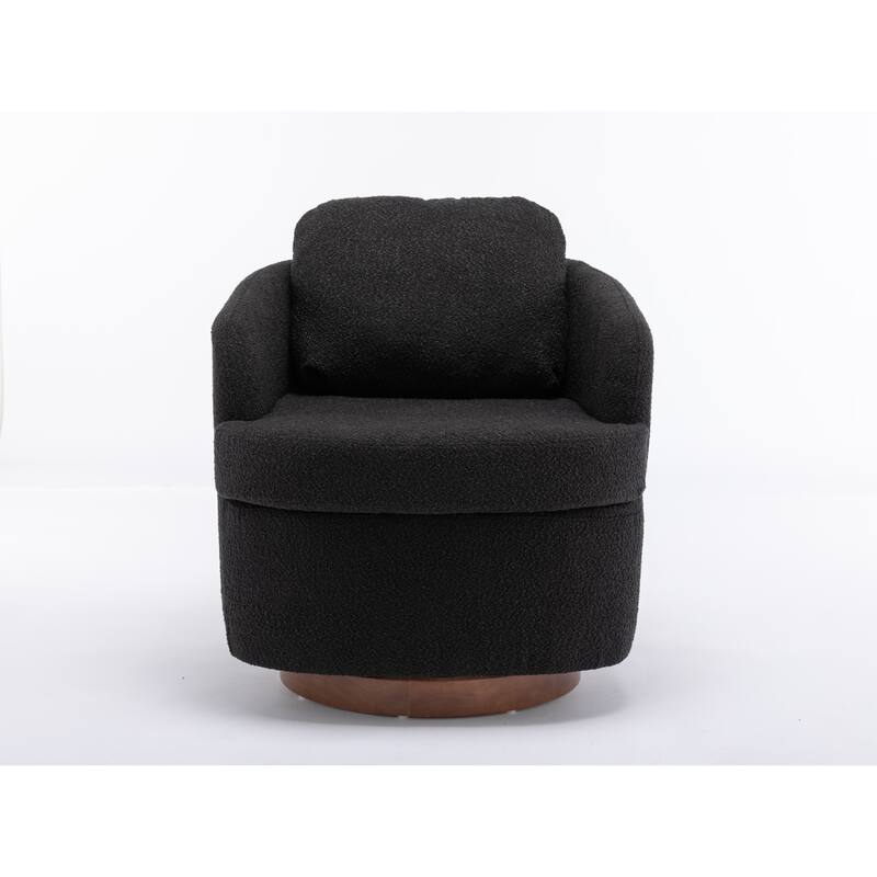 Black Modern 30.3" Upholstered Swivel Accent Chair with Soild Wood Round Brown Base