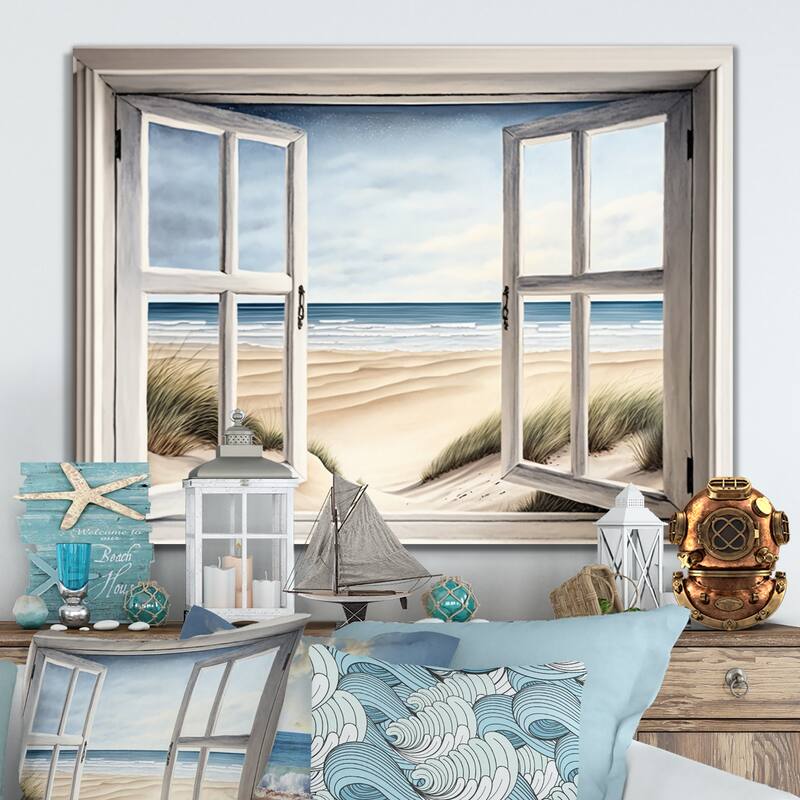 Designart 'Window To The Beach IV' Beach Canvas Wall Art Bed Bath