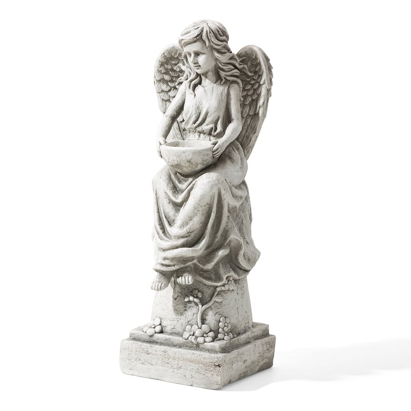 Glitzhome MGO Angel Garden Statue with a Birdbath Sleeping Angel Sculpture