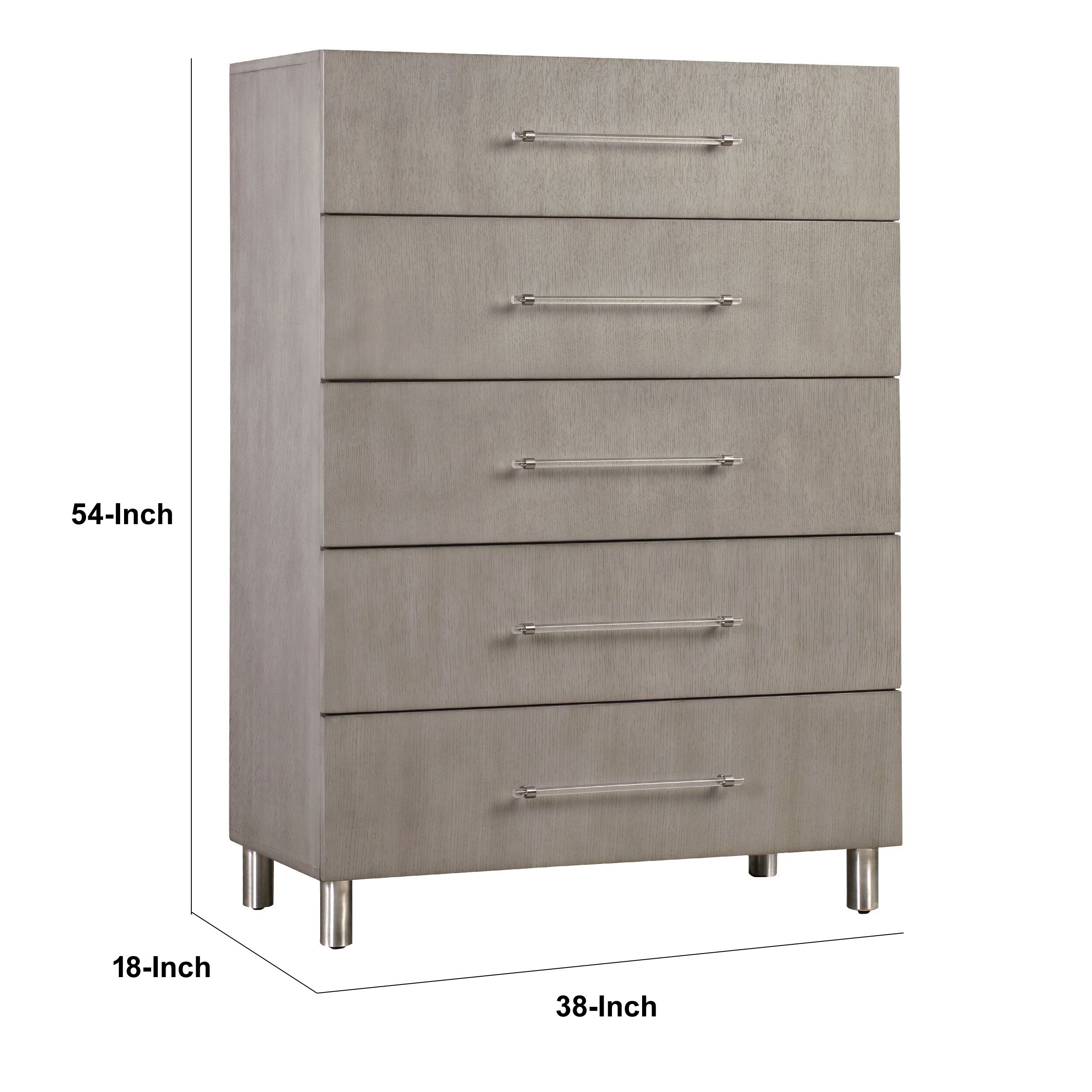 54 Inch Ann Wood 5 Drawer Tall Chest Dresser with Clear Handles, Gray - Bed  Bath & Beyond - 35628547
