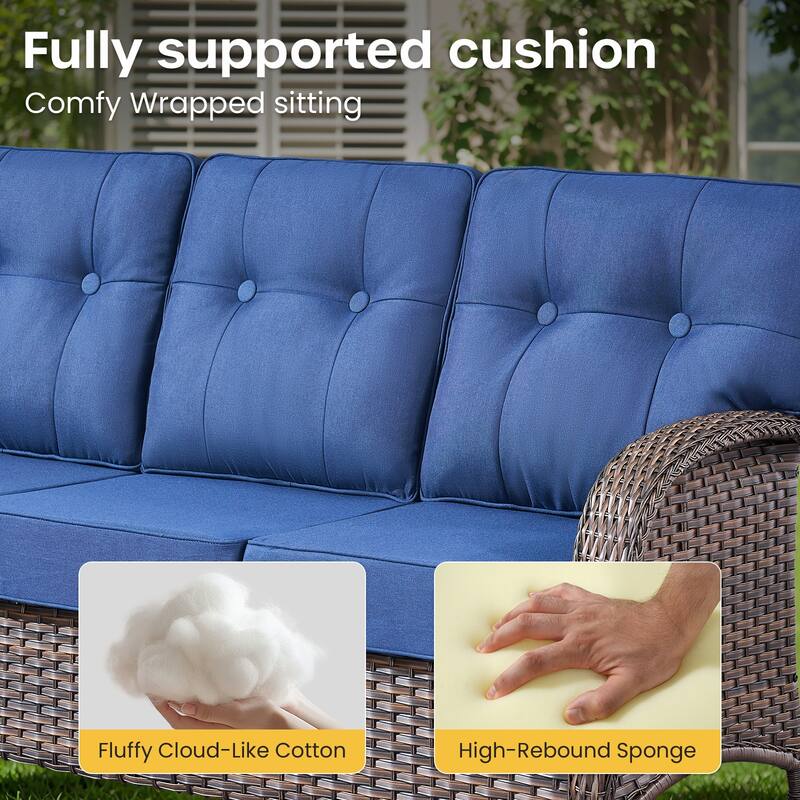 Gymojoy 3-Piece Outdoor Wicker Patio Furniture Set, 5" Thick Cushioned Rattan Sofa with Ottomans