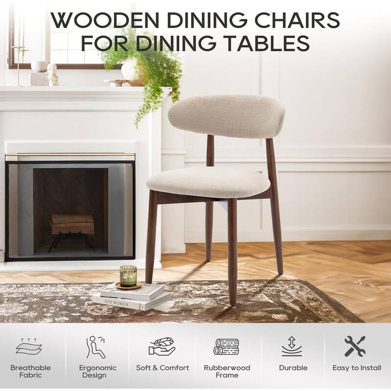 Modern Fabric Upholstered Kitchen Side Chairs, Farmhouse Dining Room Chair with Foot Pegs