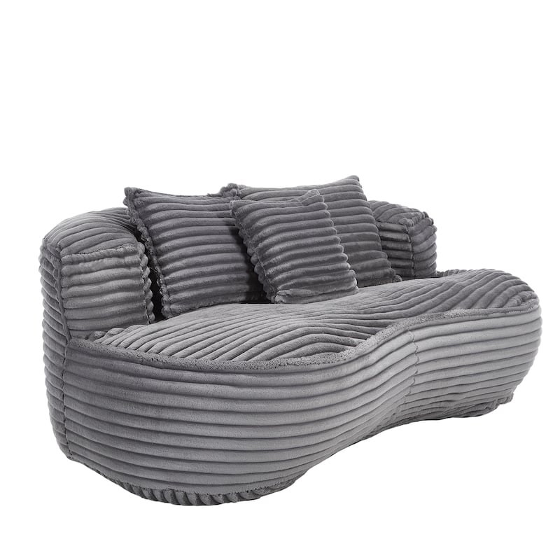 Corduroy Bean Bag Chair, Foam-Filled Lazy Floor Sofa with 3 Pillows, Soft Upholstered Lounge Chair for Adults & Teens