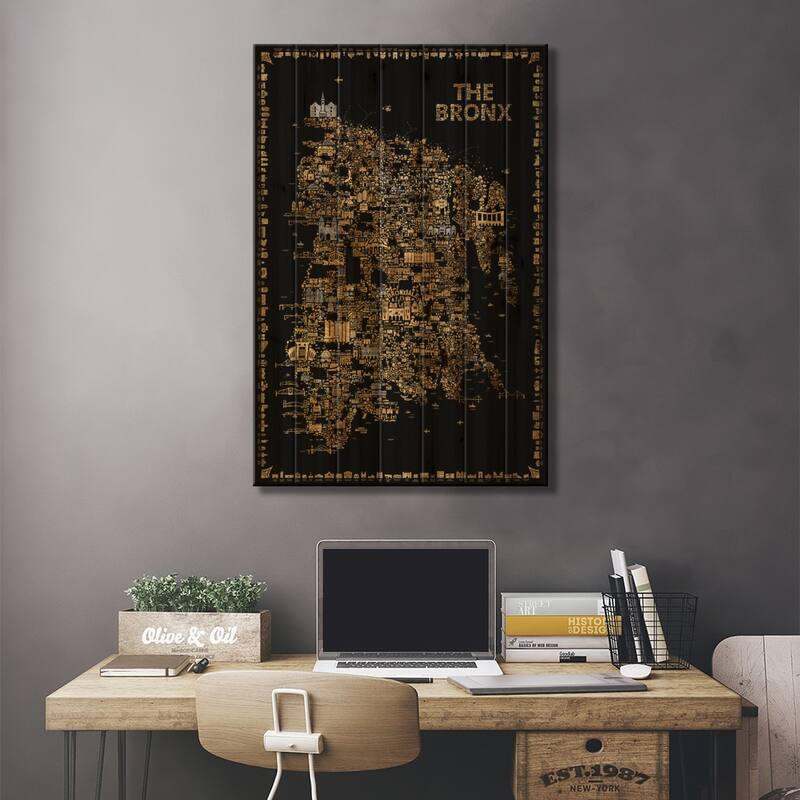 Glam New York Collection-Bronx Print On Wood by Rafael Esquer - Multi-Color