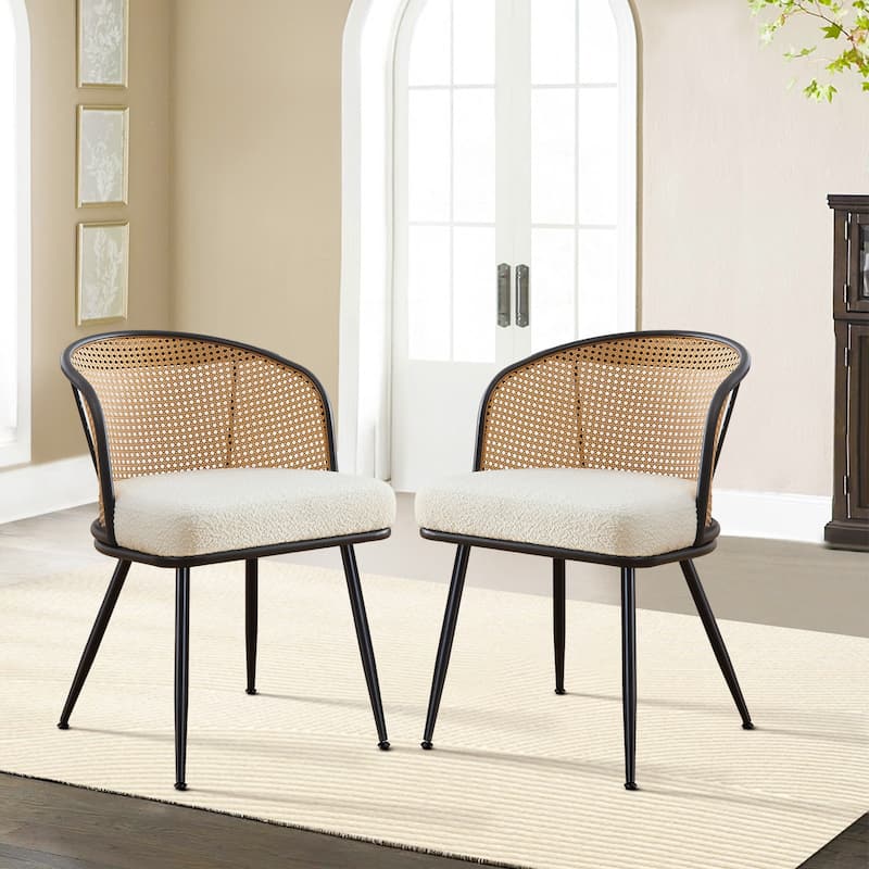 Upholstered Rattan Dining Chairs with Metal Legs Set of 2/4 - 29.92"H x 20.5"W x 23.03"D