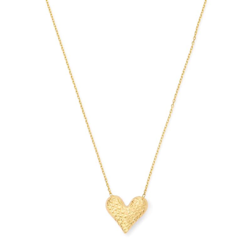 Clover 14K Yellow Gold Diamond-Cut Heart Pendant Necklace