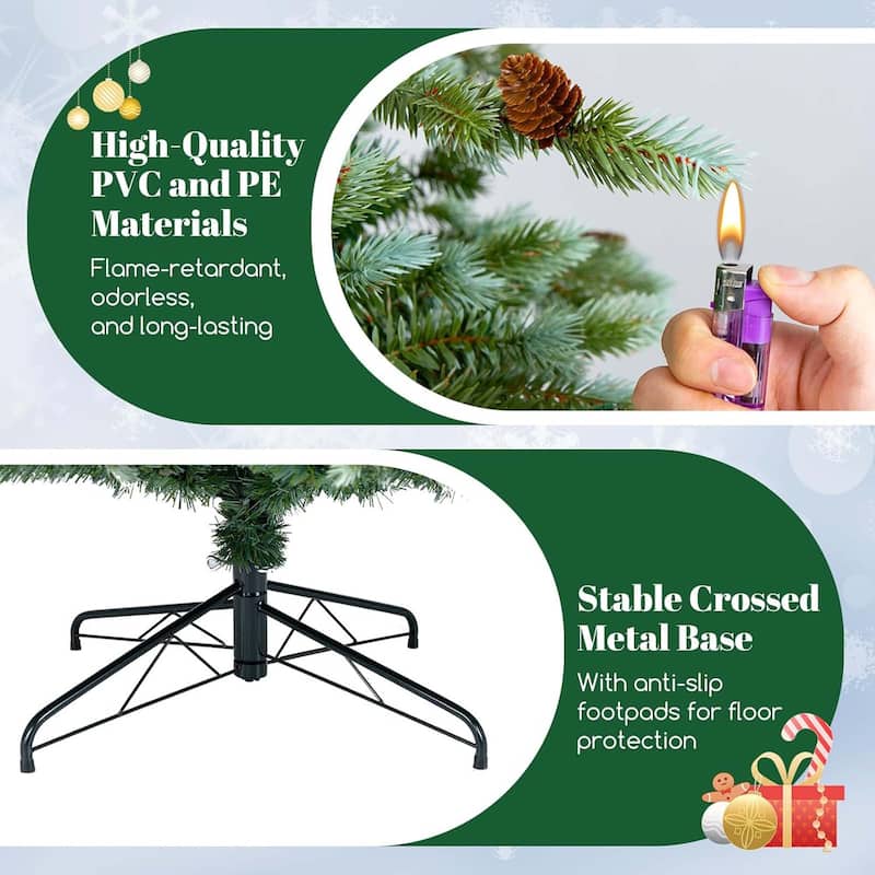 6/7/8 FT Pre-Lit Christmas Tree Artificial Xmas Tree w/ Pine Cones