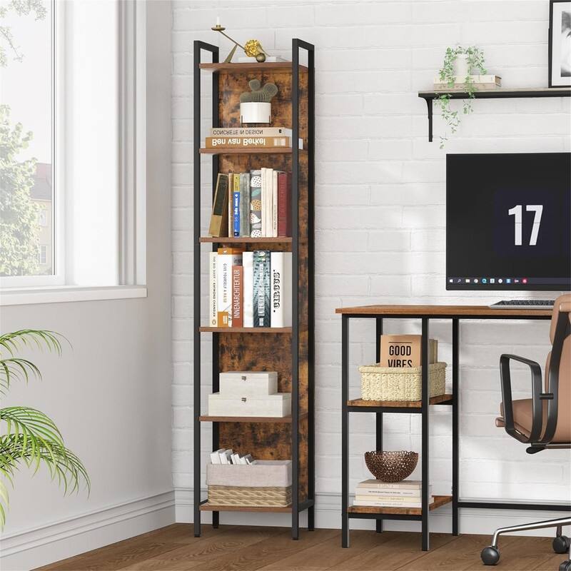 5 or 6 Tier Bookshelf Narrow Bookcase for Small Space