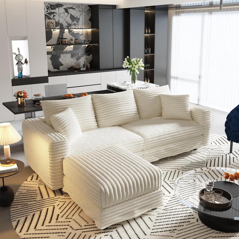 Modular Sectional Sofa with Ottomans, Oversized Corduroy Upholstered Cloud Sofa, Convertible Boneless Deep Seat Couch