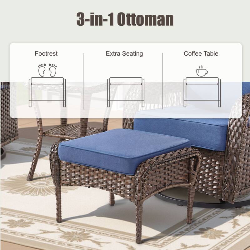 Pocassy Swivel Chair Table with Outdoor Ottoman Funiture Set.