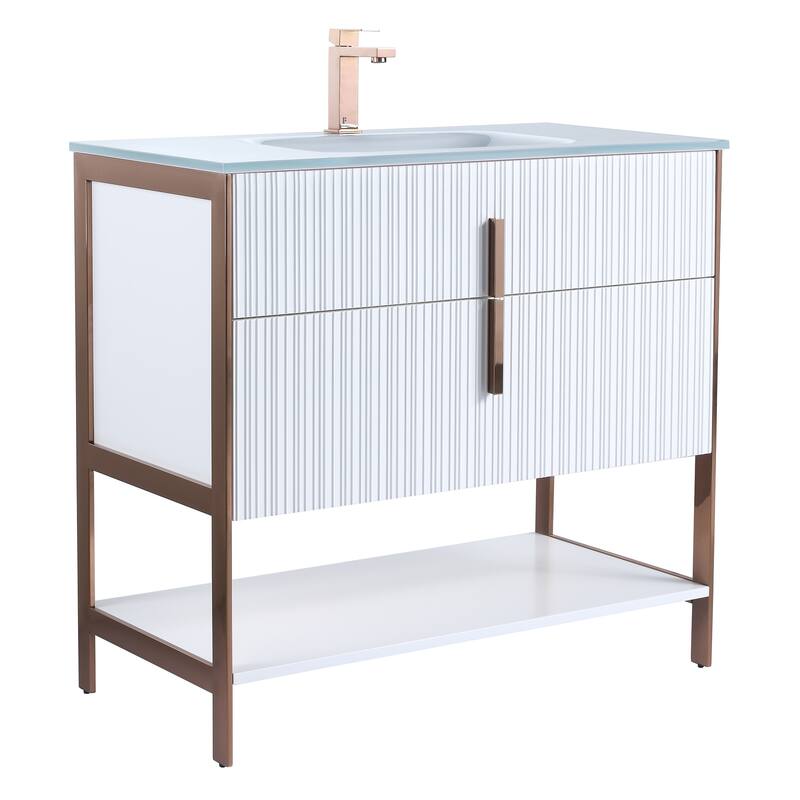 Fine Fixtures Serenity Modern Bathroom Vanity with White Glass Top