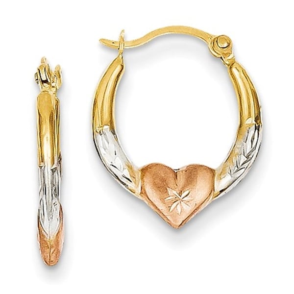 14k Tri Colored Gold 3mm Madi K Heart Hoop Earrings Free Shipping 14k Tri Colored Gold 3mm Madi K Heart Hoop Earrings
