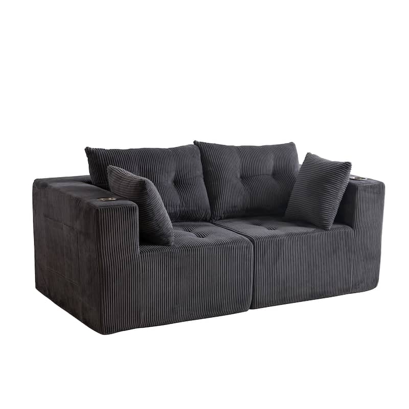 Modular Sectional Corduroy Sofa Couch Loveseat Boneless Cloud Couch - 35.8"D x 73"W x 26.3"H