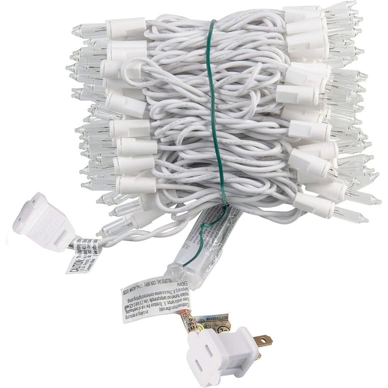 Christmas Lights Outdoor,100-Count 19.5FT Clear White Christmas Lights Waterproof, White Wire String Lights