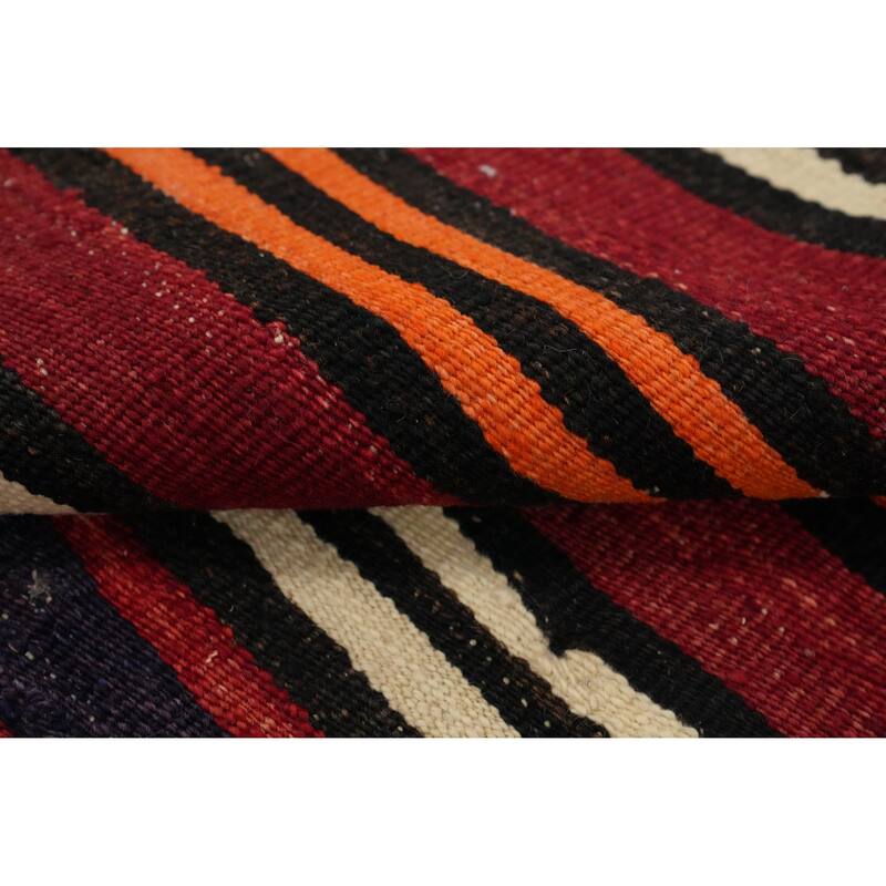 Hand Woven Oriental 100% Wool Carpet Southwestern Geometric Red Kilim Area Rug - 11' 1'' X 5' 2''