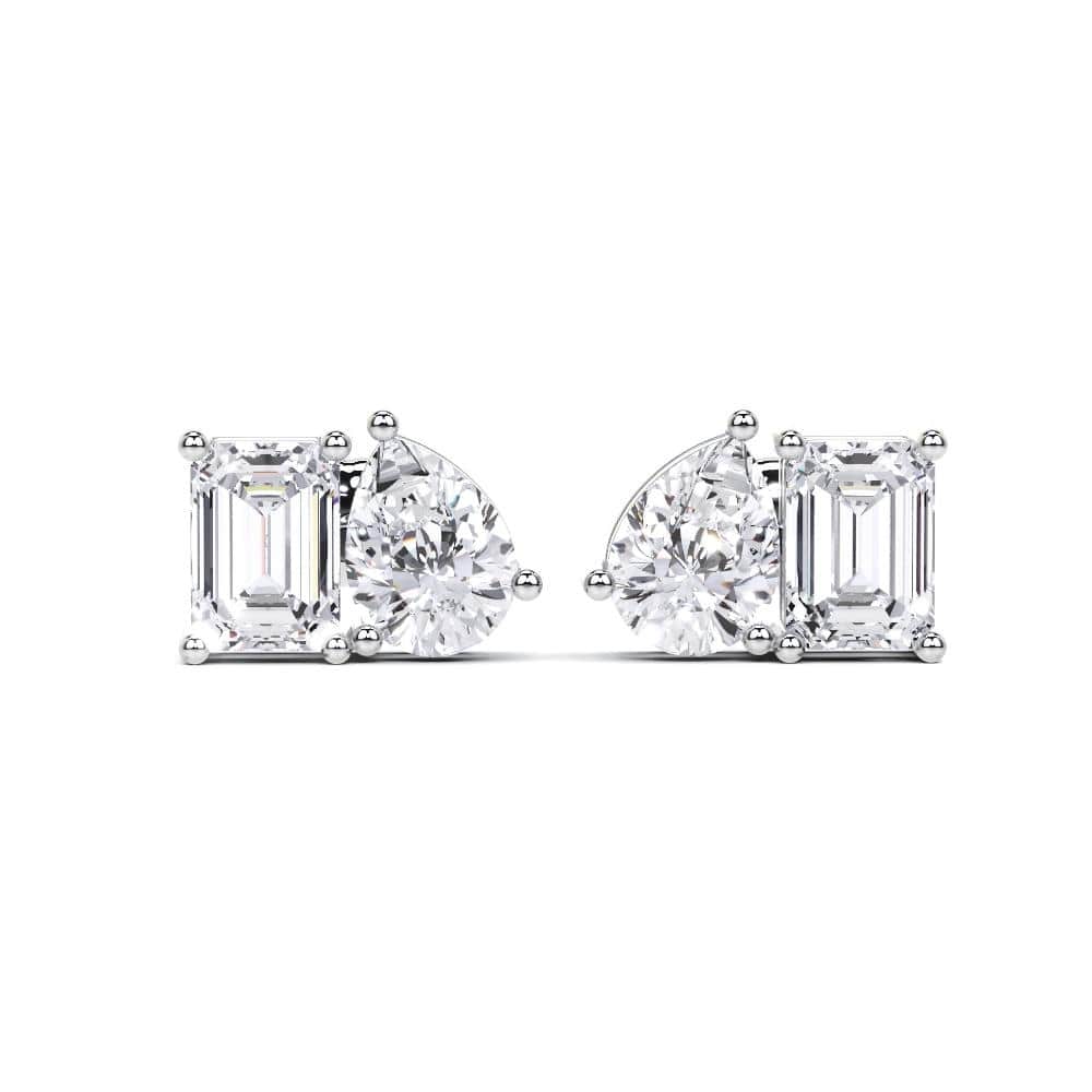 Auriya 14k Gold Emerald-cut and Pear-shaped Lab Grown Toi Et Moi Diamond Stud Earrings 4.00 ct. tw. Push-Back (F-G VS) - White