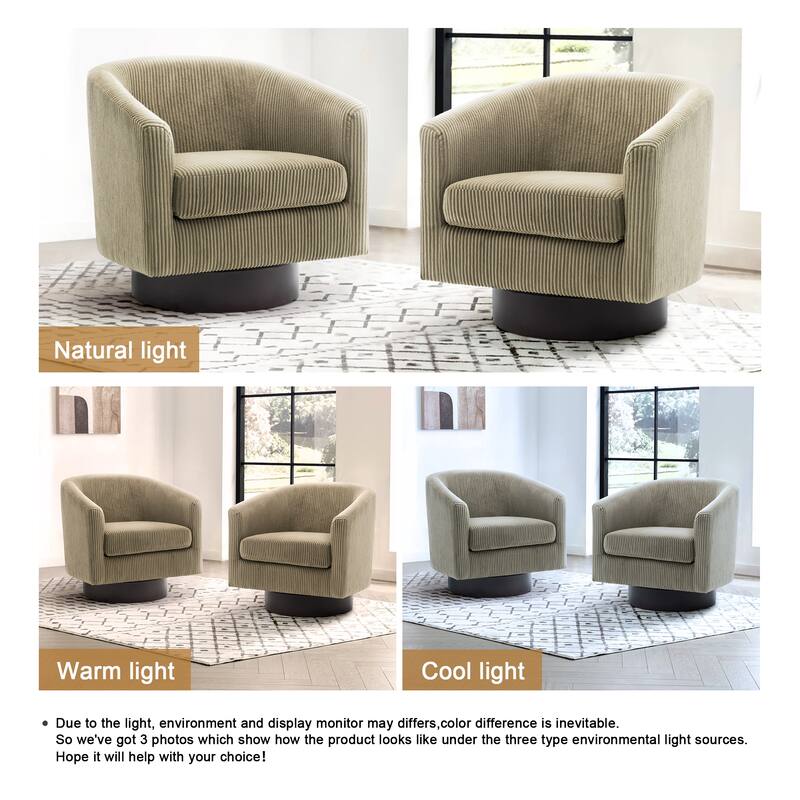 Corduroy Upholstered Swivel Barrel Chair (Set of 2)