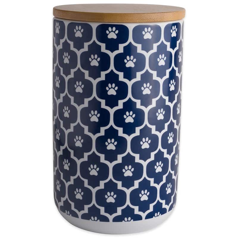 Bone Dry Paw Lattice Print Ceramic Treat Canister - Lattice Nautical Blue