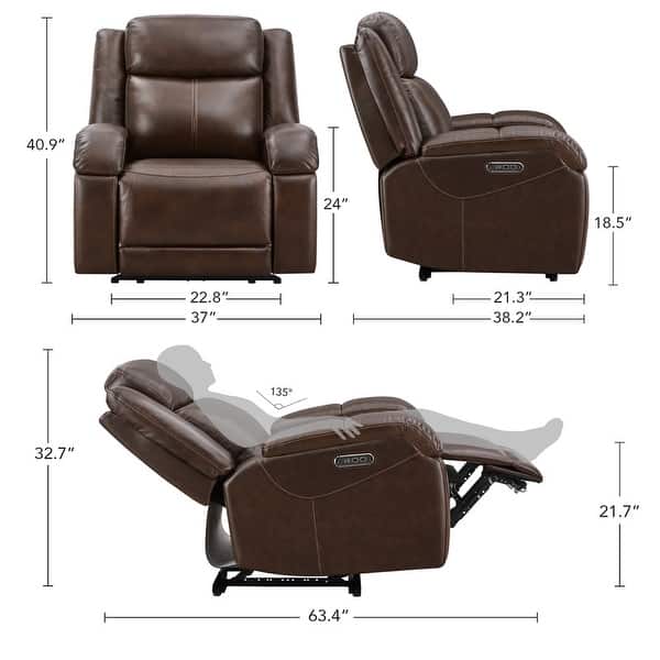 dimension image slide 1 of 5, Hadlee Power Recliner Chairs with Power Headrest & Charging Ports