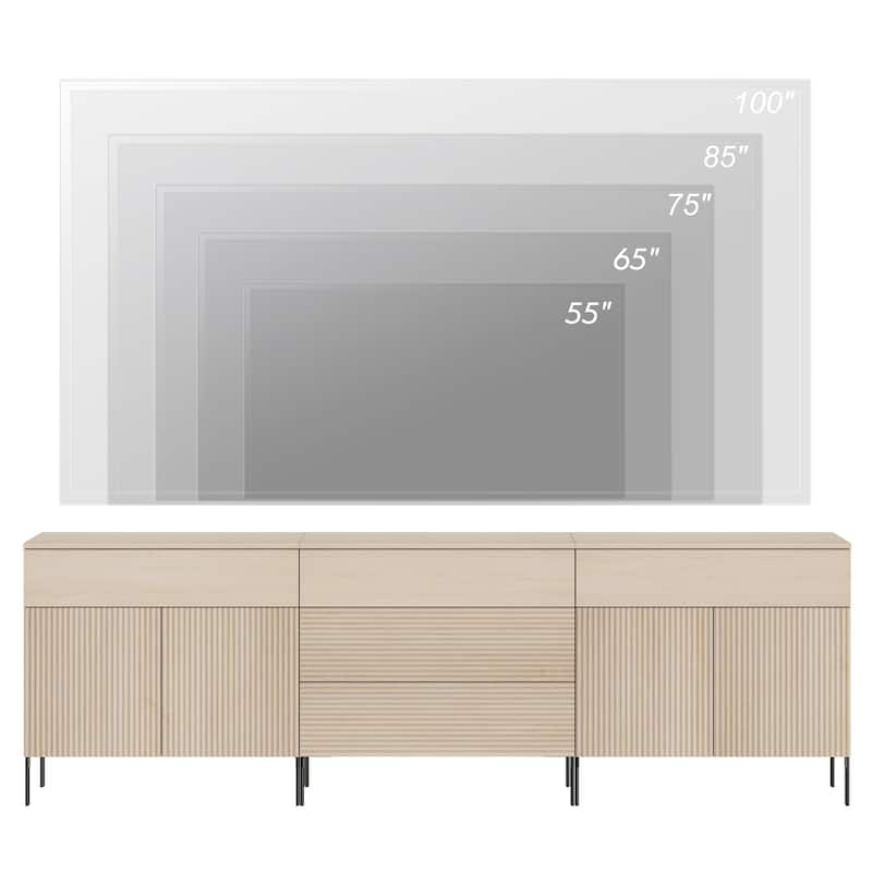 94.5" Modern Reeded Dresser TV Stand For Tvs Up To 100 Inch, Entertainment Center With Drawers