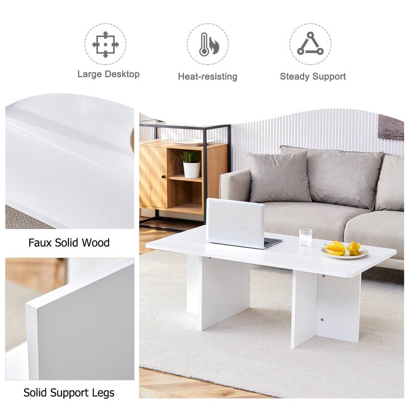 Roomfitters White MDF Coffee Table with Clean Lines, Modern Practical Tea Table for Living Room and Bedroom